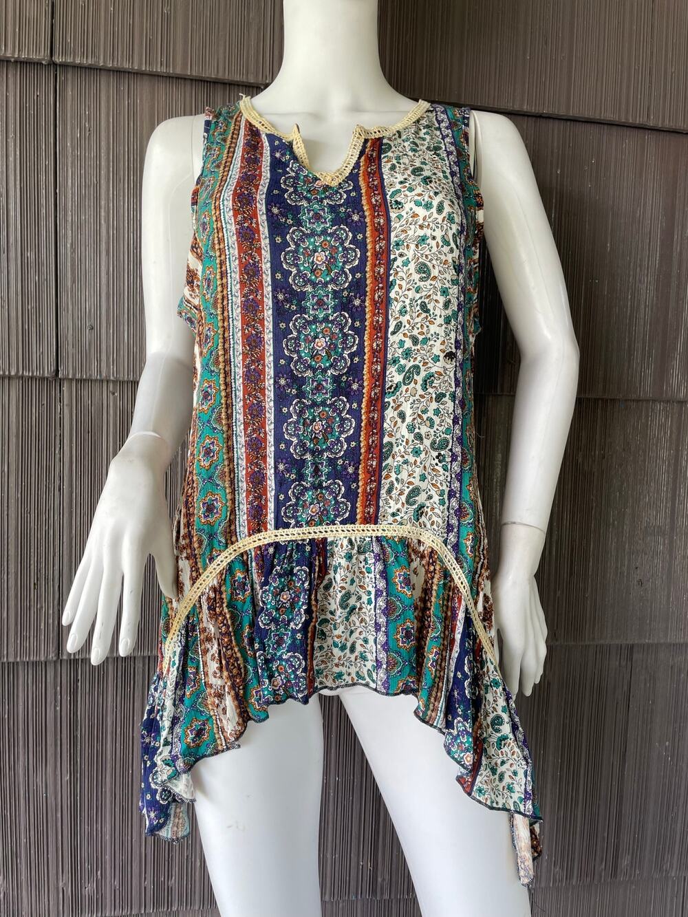 🔥LDLA Multicolor Asymmetrical Sleeveless Top Tunic Bohemian Hippie Festival